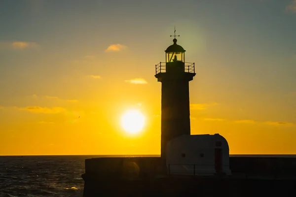 Felgueiras Lighthouse Silhouette Beautiful Colorful Sunset Sky Porto Portugal — Stock Photo, Image