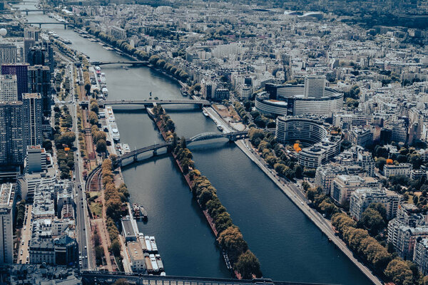 Aerial view of Paris with Seine river, France