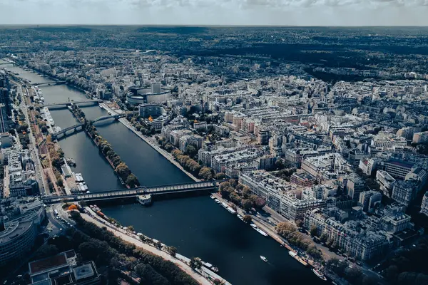 Panorámás Párizs Eiffel Toronyból Kilátás Szajna Folyóra Párizs Franciaország — Stock Fotó
