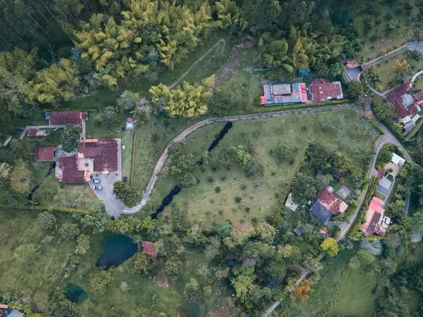 Luftaufnahme Von Bauernhöfen Venedig Umgeben Von Bergen Venedig Antioquia Kolumbien — Stockfoto