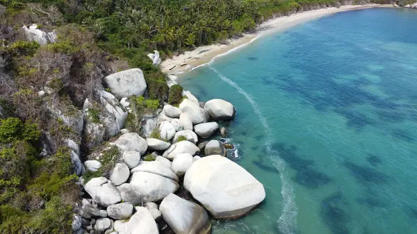 Landschaft Mit Luftaufnahme Mit Dem Meer Und Geformten Steinen Tayrona — Stockfoto