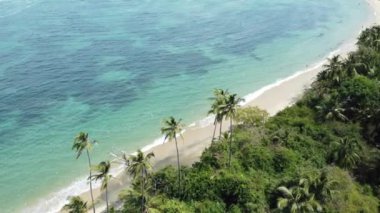 Tayrona Parkı 'ndaki panoramik plaj manzarası. Hava manzaralı. Santa Marta, Kolombiya. 