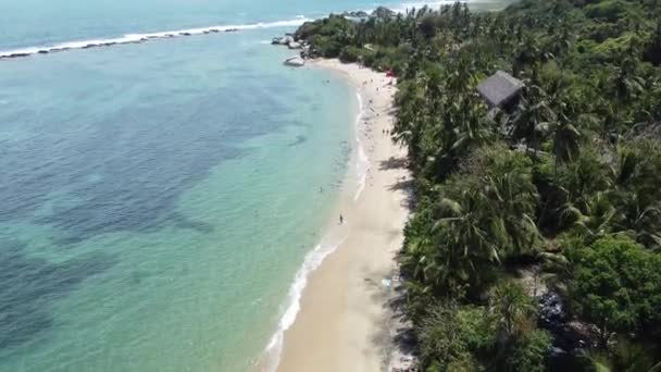 Paisaje Panorámico Playa Parque Tayrona Con Vista Aérea Santa Marta — Vídeos de Stock