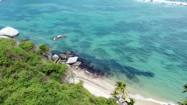 Paisagem Panorâmica Praia Parque Tayrona Com Vista Aérea Santa Marta — Vídeo de Stock