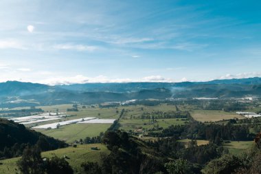 Cundiboyacense manzarası Sesquile çiçekleri ekiyor. Kolombiya