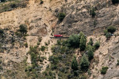 Villa de Leyva, Boyaca, Kolombiya 'ya giden çöl manzarası yolu..