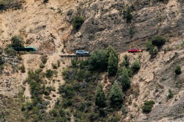 Villa de Leyva, Boyaca, Kolombiya 'ya giden çöl manzarası yolu..