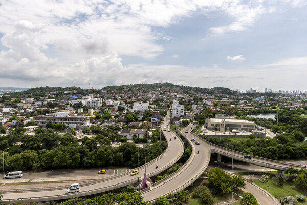 Картахена, Боливар, Колумбия. Октябрь 2019: Панорамный пейзаж в районе Канапоте и озере Эль-Кабреро.