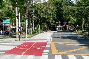 Medellin, Antioquia, Colombia. July 20, 2020: La Playa avenue and bike lane in quarantine days.