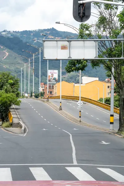 Medellin, Antioquia, Colombia. July 20, 2020: traffic lights and Bolivariana avenue in quarantine days.