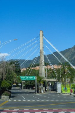 Medellin, Antioquia, Colombia. July 18, 2020: Light structures to illuminate the square at night and blue sky.