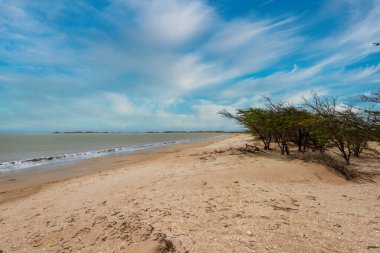 Bahia Portete Ulusal Parkı sahilindeki deniz manzarası. Guajira, Kolombiya. 