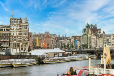 Amsterdam, Holland. September 28, 2019: Beautiful landscape with architecture and canals in Amsterdam, Holland. clipart