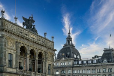 Kopenhag, Danimarka. 28 Eylül 2019: Şehrin panoramik manzarası ve gökyüzü mimarisi.