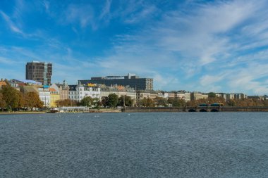 Kopenhag, Danimarka. 27 Eylül 2019, Kopenhag, Danimarka. 28 Eylül 2019: Şehrin panoramik manzarası ve gökyüzü mimarisi.