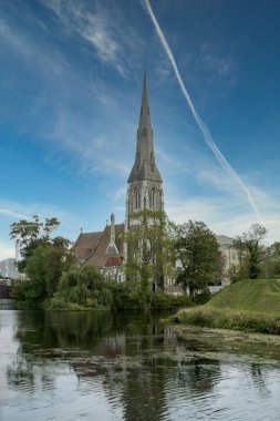 Copenhague, Denmark. September 27, 2019: St Albans Church and reflection in the water. clipart
