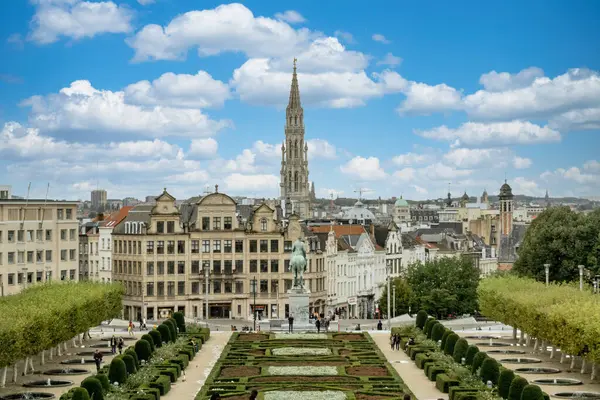 Brüksel Belçika Eylül 2019 Brüksel Büyük Meydanındaki Binaların Cephesi Stok Resim
