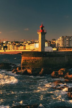 Douro Nehri 'ne bakan Las Felgueiras Deniz Feneri. Porto, Portekiz. 