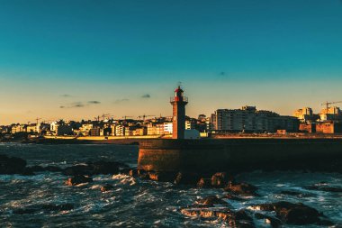 Douro Nehri 'ne bakan Las Felgueiras Deniz Feneri. Porto, Portekiz. 