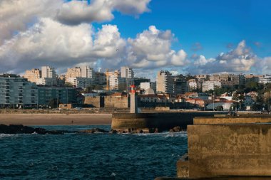 Douro Nehri 'ne bakan Las Felgueiras Deniz Feneri. Porto, Portekiz. 