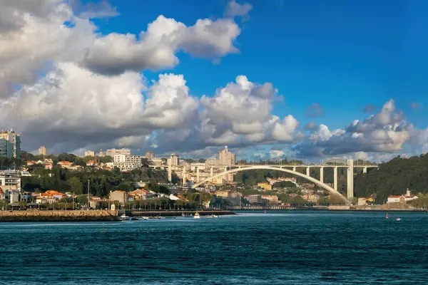Arrabida Bro Och Utsikt Över Dourofloden Porto Portugal Royaltyfria Stockbilder