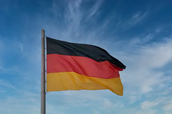 Deutschland Fahne Vordergrund Vom Wind Geweht Berlin Deutschland Stockfoto