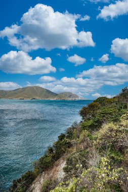 Tayrona Ulusal Parkı 'ndaki deniz manzaralı manzara. Santa Marta, Magdalena, Kolombiya.