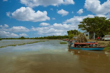 Santa Cruz de Mompox kasabası yakınlarındaki Magdalena Nehri 'nin dinamikleri. Kolombiya. 