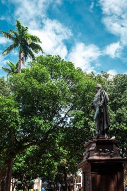 Cucuta, Kuzey Santander, Kolombiya. 29 Haziran 2008: Mavi gökyüzü ile şehrin mimarisi ve cephesi.