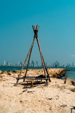 Tierra Bomba Adası 'ndan Bocagrande manzarası. Cartagena, Bolivar.