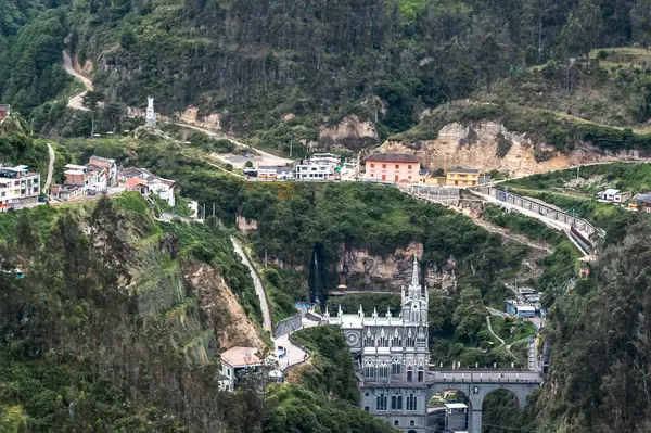 stock image Ipiales, Nario, Colombia. June 26, 2024: Sanctuary of Our Lady of the Rosary of Las Lajas in panoramic photos.