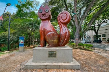 Cali, Valle del Cauca, Colombia. April 23, 2024: El Gato del Rio Monument in the Cat Park. clipart