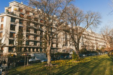 Fransa, Batı Avrupa. 24 Mart 2011: Paris 'te mimarlık ve güzel dulların ağaçları.