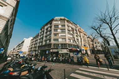 Paris, France. March 24, 2011: Architecture and facade of the city and blue sky. clipart