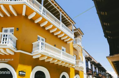 Cartagena, Bolivar, Colombia. September 20, 2010: Colorful architecture in the walled city. clipart