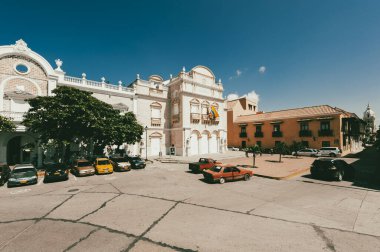 Cartagena, Bolivar, Colombia. September 20, 2010: Colorful architecture in the walled city. clipart