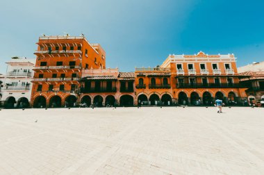 Cartagena, Bolivar, Colombia. September 20, 2010: Colorful architecture in the walled city. clipart