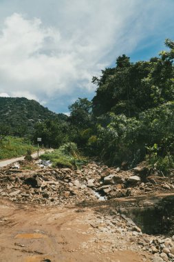 Şiddetli bulvardaki çığ ve enkaz. Venedik, Antioquia, Kolombiya