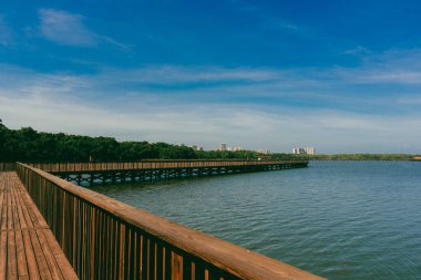 The Mallorqun swamp seen from the pier and blue sky. Barranquilla, Atlantico, Colombia. clipart