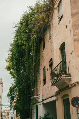 Sitges, Barselona, İspanya. 1 Kasım 2024: Los Americanos mahallesindeki evlerin mimarisi ve cephesi.