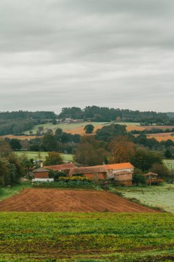 Forest landscapes and rural panoramic views on the stage from Arzua to Pedrouzo. Spain. clipart