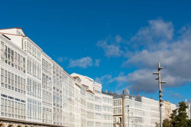 La Coruna, İspanya. 11 Kasım 2024: A Corua ve Marina Caddesi Galerileri. 