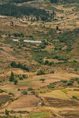 Villa de Leyva, Boyaca, Kolombiya 'ya giden çöl manzarası yolu..