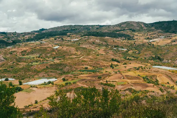 Villa de Leyva, Boyaca, Kolombiya 'ya giden çöl manzarası yolu..
