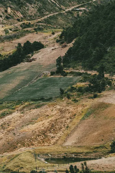 Villa de Leyva, Boyaca, Kolombiya 'ya giden çöl manzarası yolu..