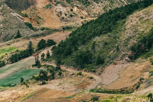 Villa de Leyva, Boyaca, Kolombiya 'ya giden çöl manzarası yolu..