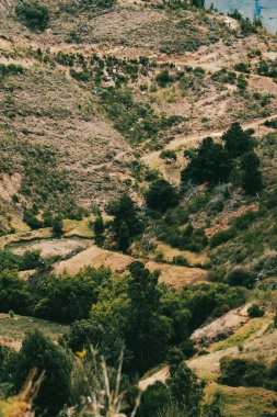Villa de Leyva, Boyaca, Kolombiya 'ya giden çöl manzarası yolu..