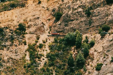 Villa de Leyva, Boyaca, Kolombiya 'ya giden çöl manzarası yolu..
