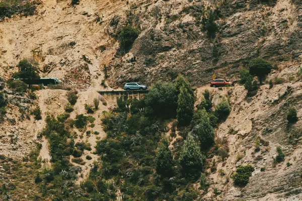 Villa de Leyva, Boyaca, Kolombiya 'ya giden çöl manzarası yolu..
