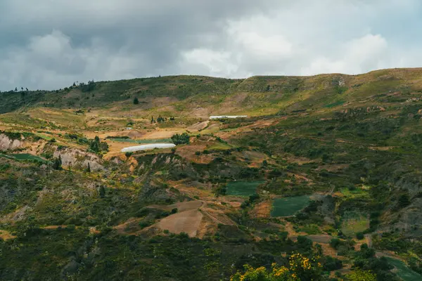 Villa de Leyva, Boyaca, Kolombiya 'ya giden çöl manzarası yolu..